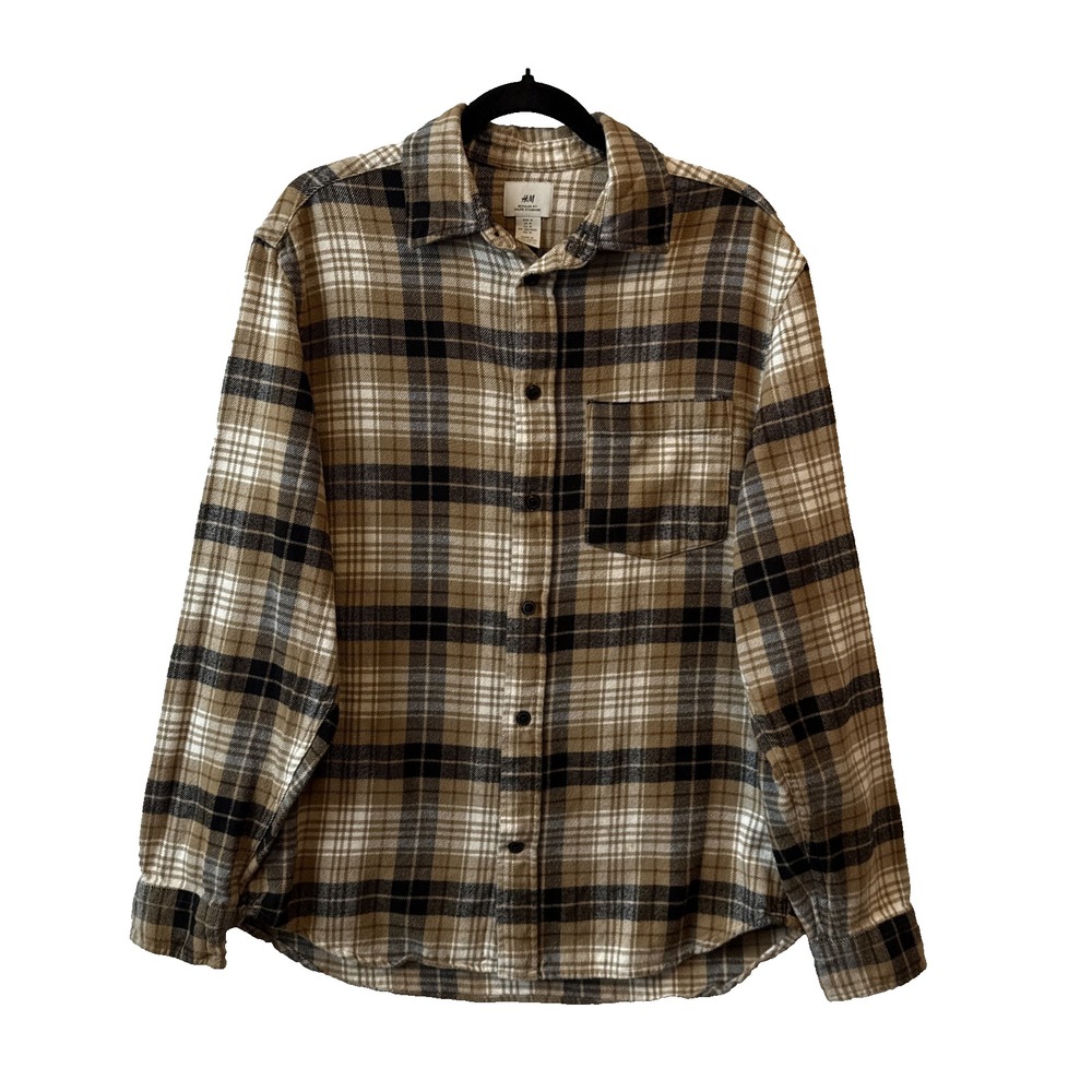 H&M Plaid Regular Fit Button Up Flannel Shirt Men's M Grunge Streetwear Classic
